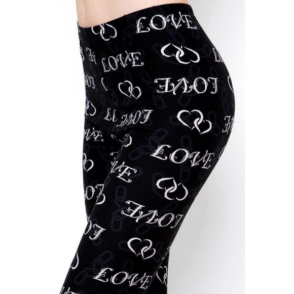 LEGGINGS DEPOT BLACK & White Heart Full length Leggings Size 10 NWT - Picture 1 of 3